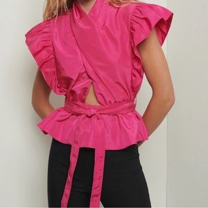 DEREK LAM 10 CROSBY Brynn Ruffle Wrap Top - Magenta in size 12. New w/ tags
